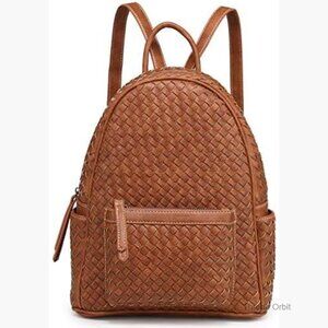 Mini Woven Vegan Leather Backpack Purse Daypack with Multiple Pockets
